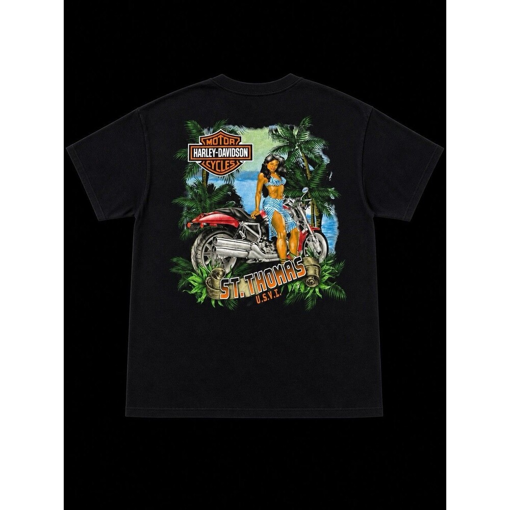 New Harley Davidson 2XL St Thomas USVI T Shirt Black NWT Biker Graphic Logo Tee